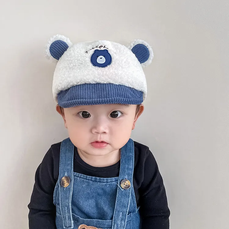 宝宝帽子秋冬羊羔绒鸭舌帽儿童字母韩版棒球帽婴幼儿保暖软檐帽潮