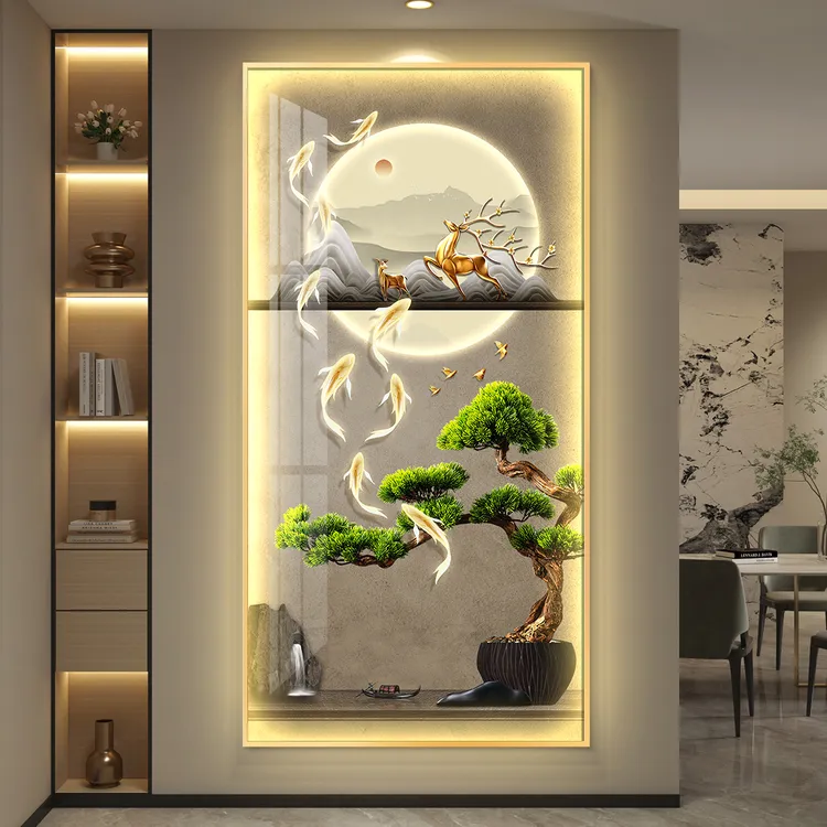 led带灯流水生财轻奢入户玄关装饰画简约现代挂画壁画走廊过道