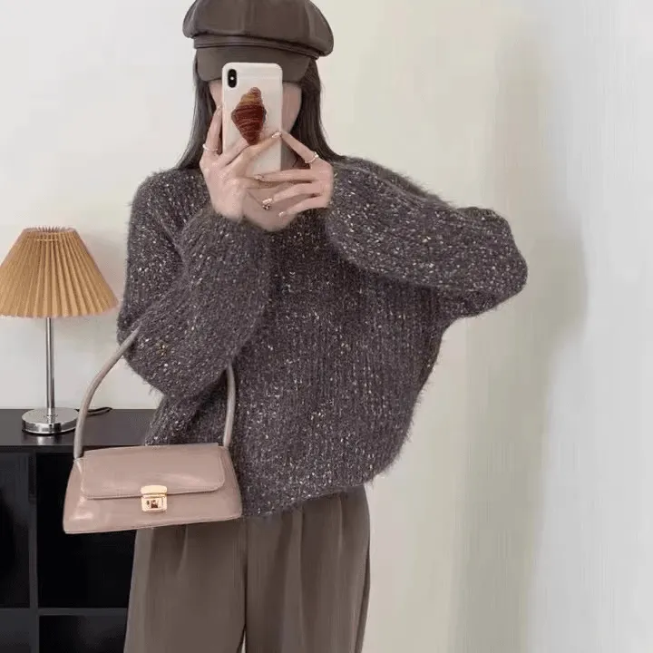 2024新款软糯宽松针织罩衫女装春秋季欧洲站时尚百搭宽松毛衣网红
