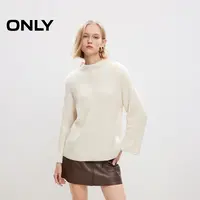 【反季优惠】ONLY冬季休闲百搭落肩宽松半高领针织衫女|124413012