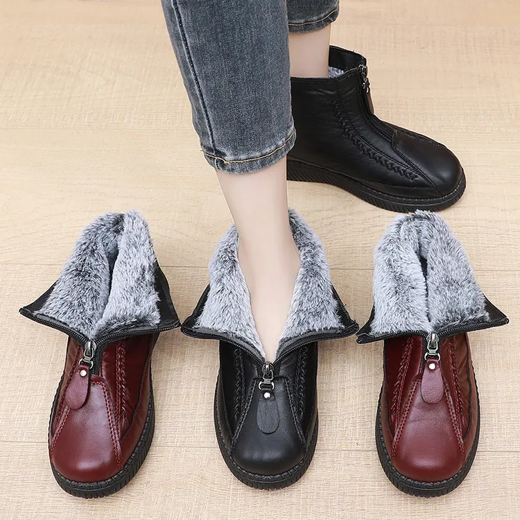 冬季加绒加厚保暖中老年妈妈鞋老北京布鞋女棉鞋平底防滑奶奶棉靴