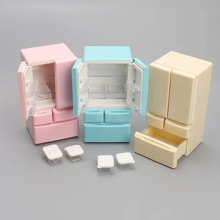 迷你家具双开门冰箱微缩1:12娃娃屋小模型厨房场景网红款儿童玩具
