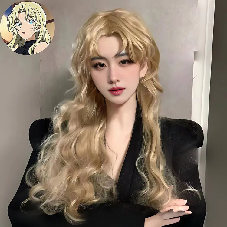 贝尔摩德cos假毛假发女浅金色长卷发万用自然米白大波浪全头套