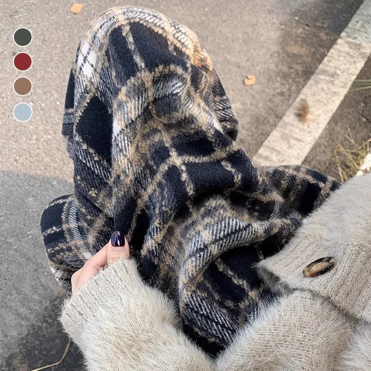 孕妇格子毛呢裤秋冬季外穿2025新款阔腿裤加绒加厚慵懒直筒拖地裤