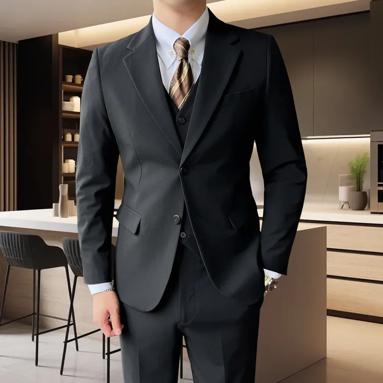 结婚西装男套装春秋新款新郎订婚三件套礼服高档商务休闲胖子西服