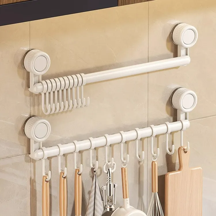 厨房吸盘挂钩免打孔锅勺铲子挂架家用壁挂挂杆橱柜内侧收纳置物架