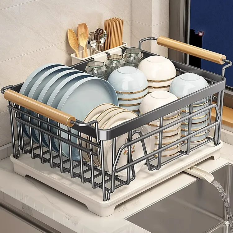 枪灰碗碟收纳架家用厨房置物架304不锈钢沥水篮放碗盘沥水架碗架