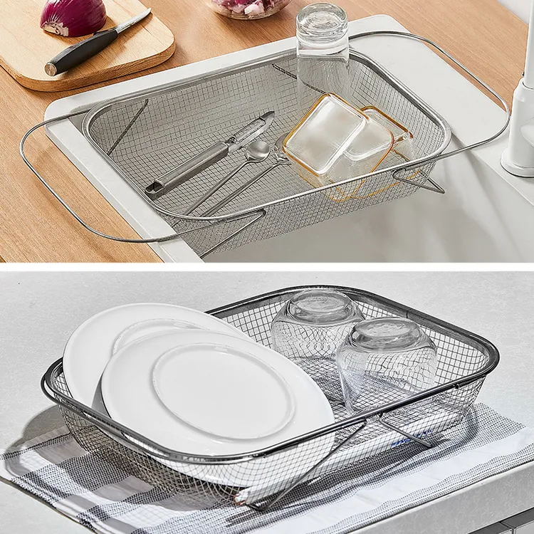 不锈钢水槽沥水篮厨房水池伸缩洗菜盆沥水架多功能餐具碗筷沥水架