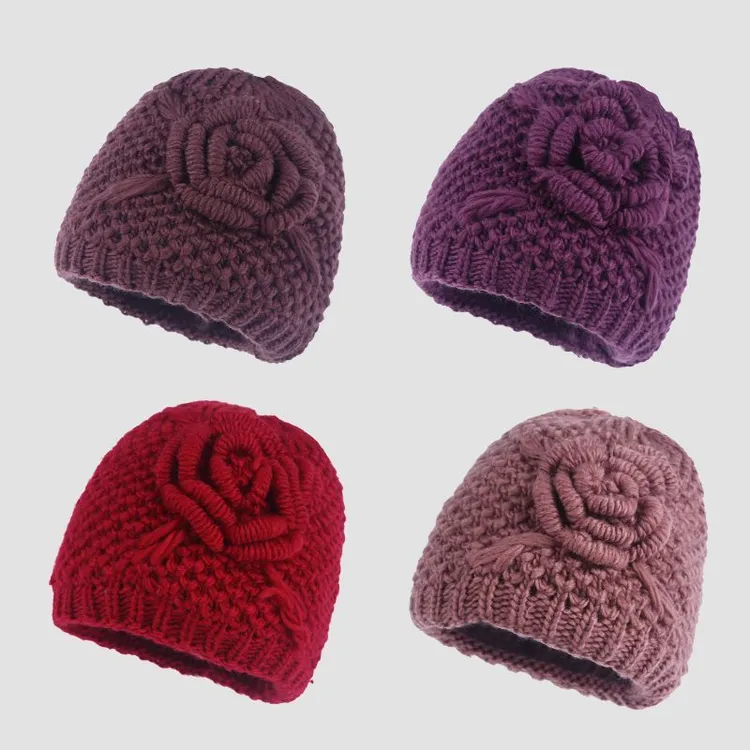 冬款加绒加厚中老年毛线帽子女户外防寒妈妈奶奶针织帽老太婆帽子