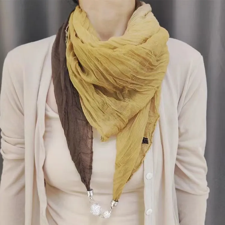 磁扣丝巾女项链懒人围巾吊坠薄款棉麻围脖护颈装饰黑色百搭小领巾