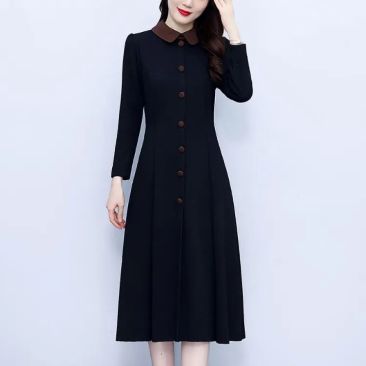 2024秋冬新款时尚修身韩版黑色重工遮肉显瘦气质高雅时尚连衣裙