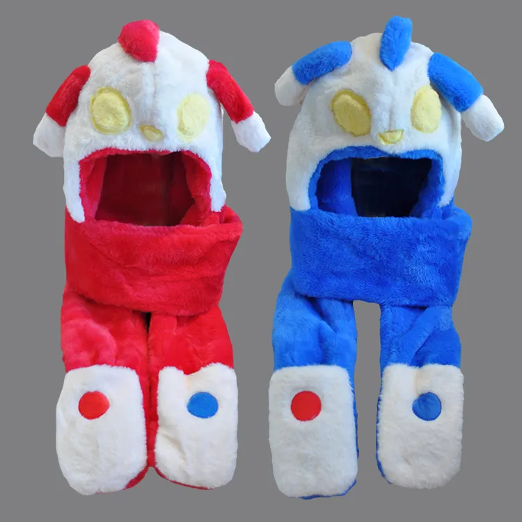 秋冬加厚加绒保暖防寒儿童可爱卡通围巾帽子手套一体三件套装