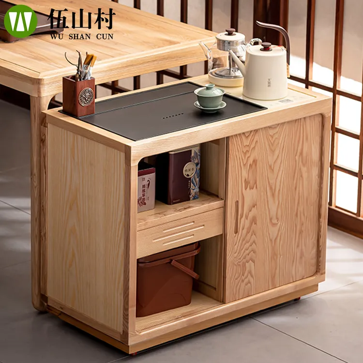 白蜡木实木移动茶水柜烧水壶一体家用餐边柜简约储物柜茶边柜整装
