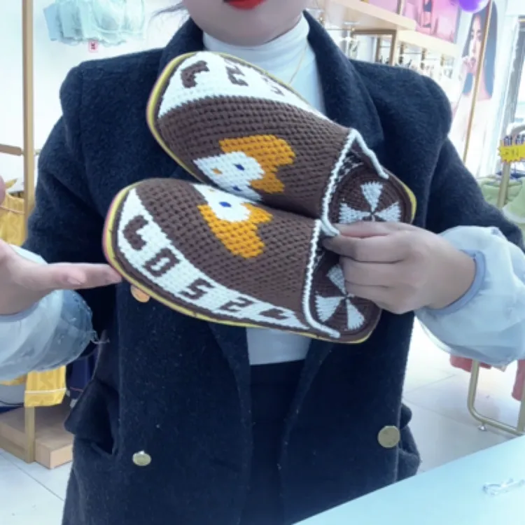 中帮泰迪绒棉鞋半成品手工编织防滑耐磨保暖拖鞋