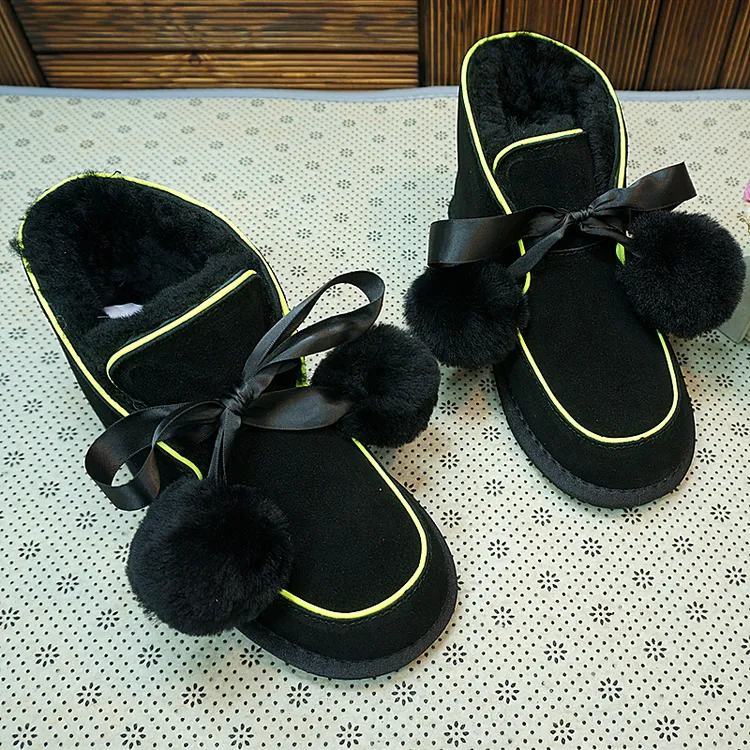 B1 真皮羊皮毛一体雪地靴 短筒毛球女靴