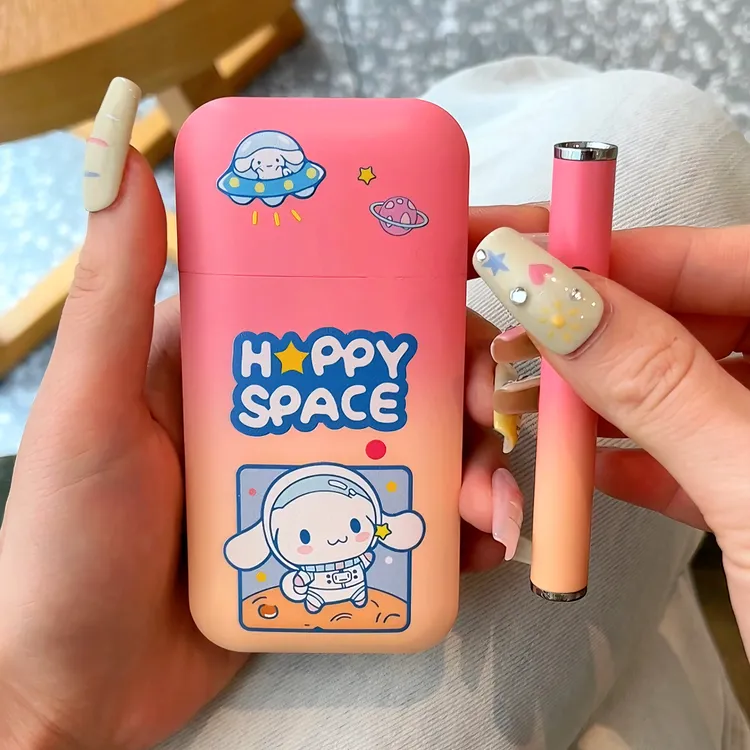 创意可爱卡通烟盒打火机防潮抗压便携可放粗中细三种充电打火机