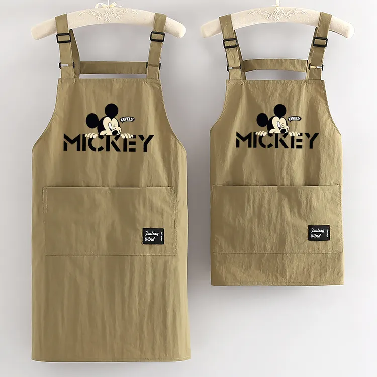 小个子短款厨房餐饮专用背带防泼水款围裙时尚卡通印花可定制logo