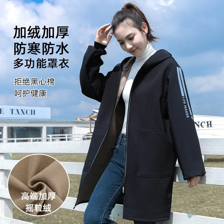 时尚简约长袖连帽罩衣加绒保暖围裙可定制logo印字防污耐脏工作服