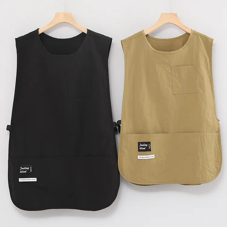 时尚工装马甲围裙加长款上班松弛感的工作服防污耐脏厨房餐饮可用