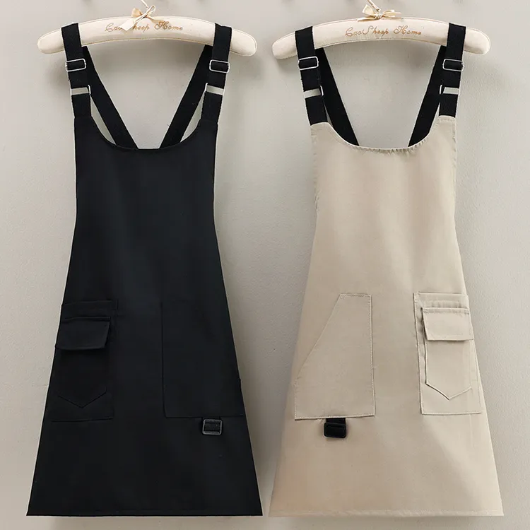 时尚简约交叉绑带款围裙可定制logo印字适合年轻人穿的透气工作服