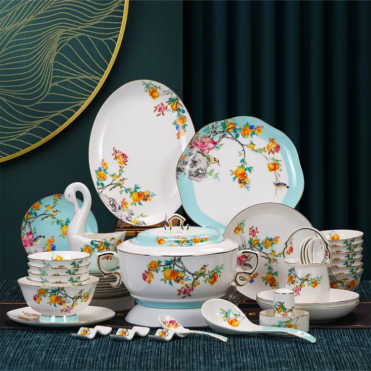 景德镇高档餐具套装碗碟套装家用结婚乔迁送礼佳品陶瓷饭碗盘组合