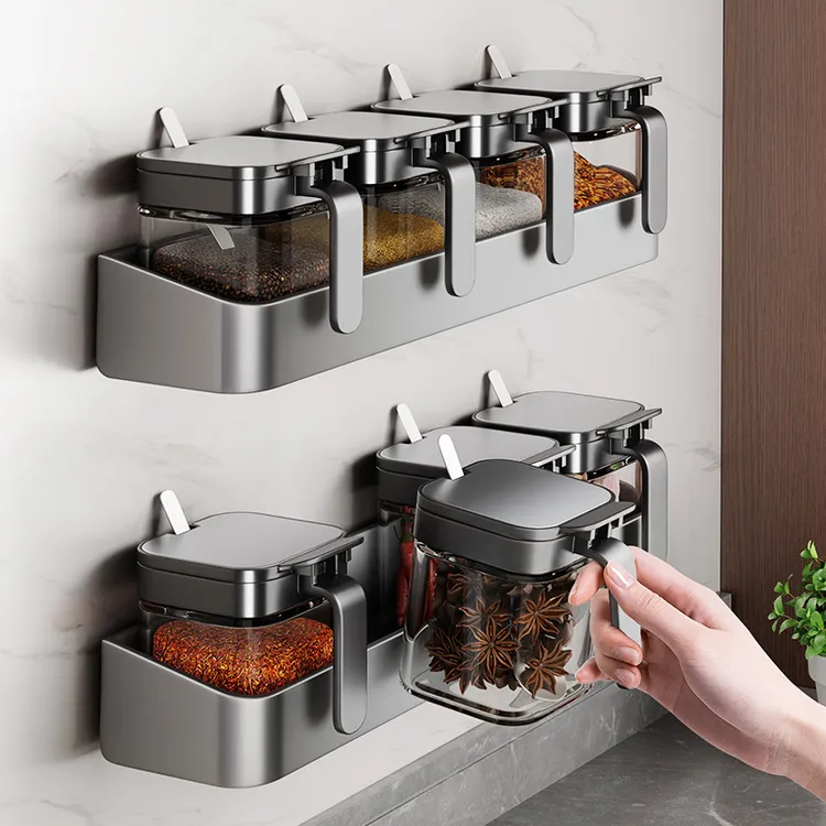 佐料调料盒置物架组合套装调味罐瓶收纳架家用厨房墙壁挂盐罐密封