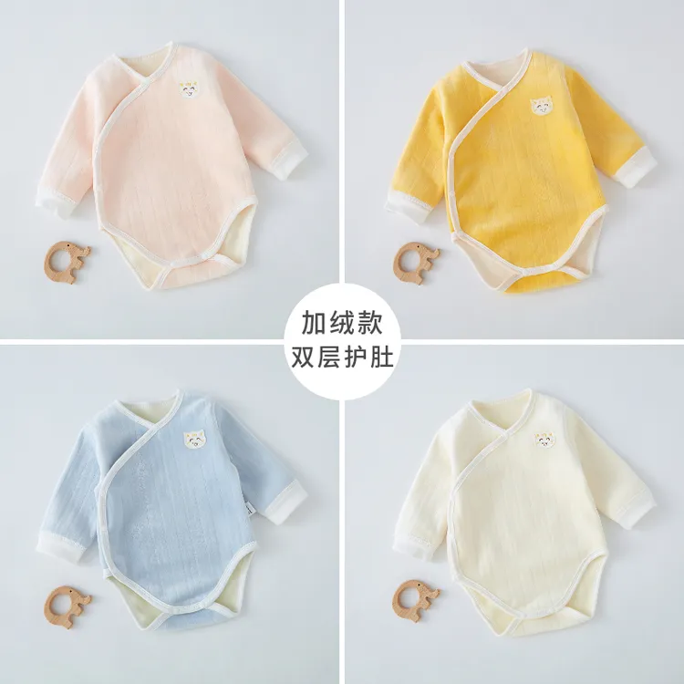 新生婴儿加绒包屁衣春秋冬三角哈衣爬服加厚初生宝宝护肚连体睡衣