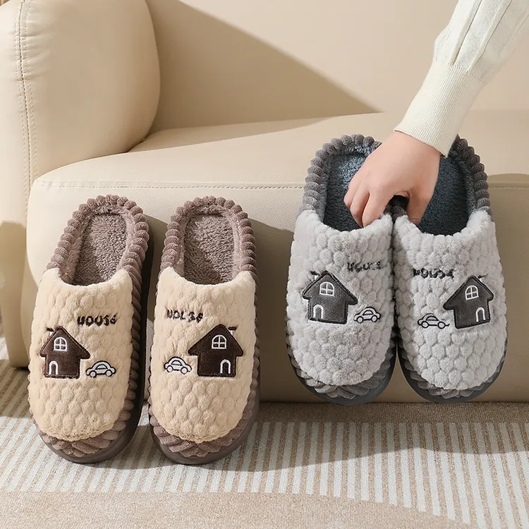 2024棉拖鞋男士冬季居家用室内防滑厚底保暖女毛毛加绒拖鞋情侣
