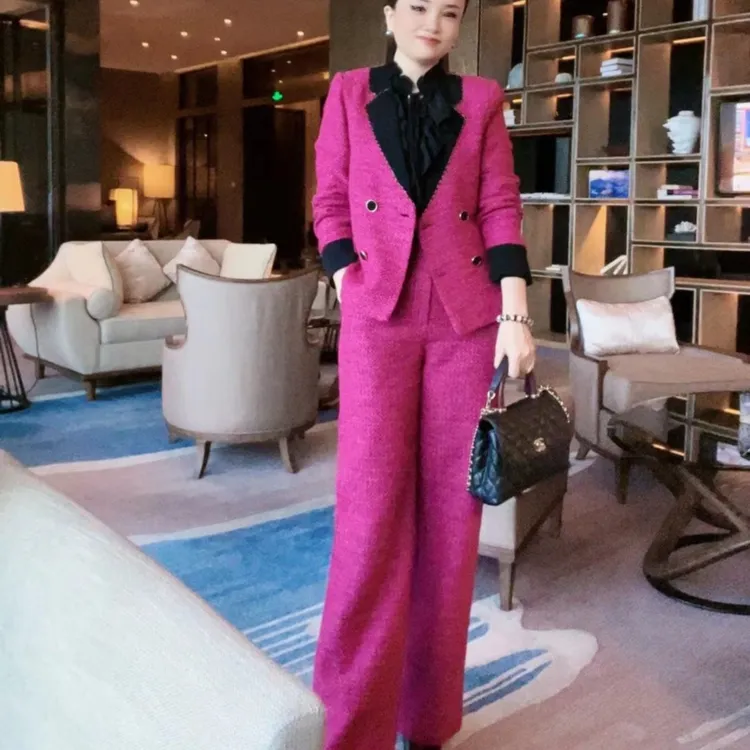 唯伊公馆秋季新款小香风上衣长裤套装两件套西装套名媛显瘦98143