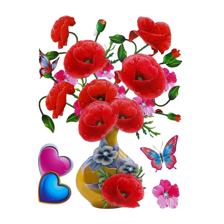 maruoxuan3d精美玫瑰diy花瓶自粘墙贴玻璃瓷砖客厅墙壁冰箱移除贴