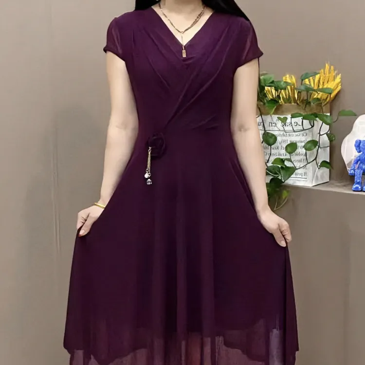 春夏妈妈装洋气时髦大码女装韩版时尚气质宽松遮肉百搭显瘦连衣裙