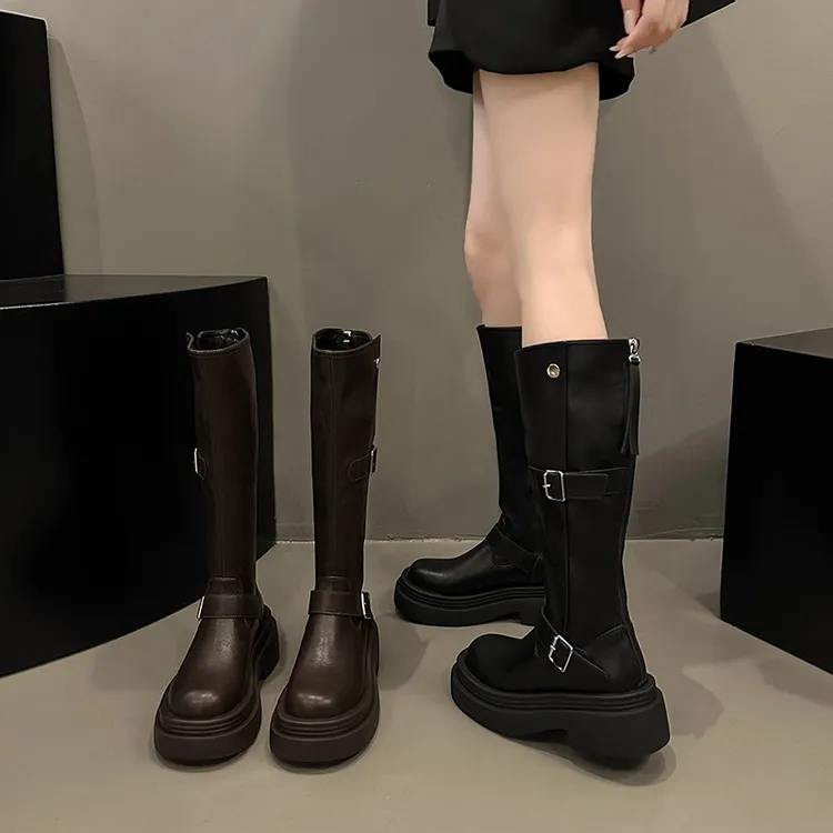 胖mm加大筒围厚底高筒靴时尚长筒瘦瘦靴英伦风骑士靴不过膝长靴