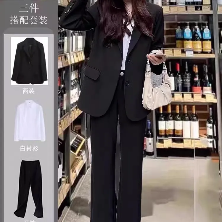 春装免烫宽松正装女套装大学生面试西装西服黑色气质外套职业工作