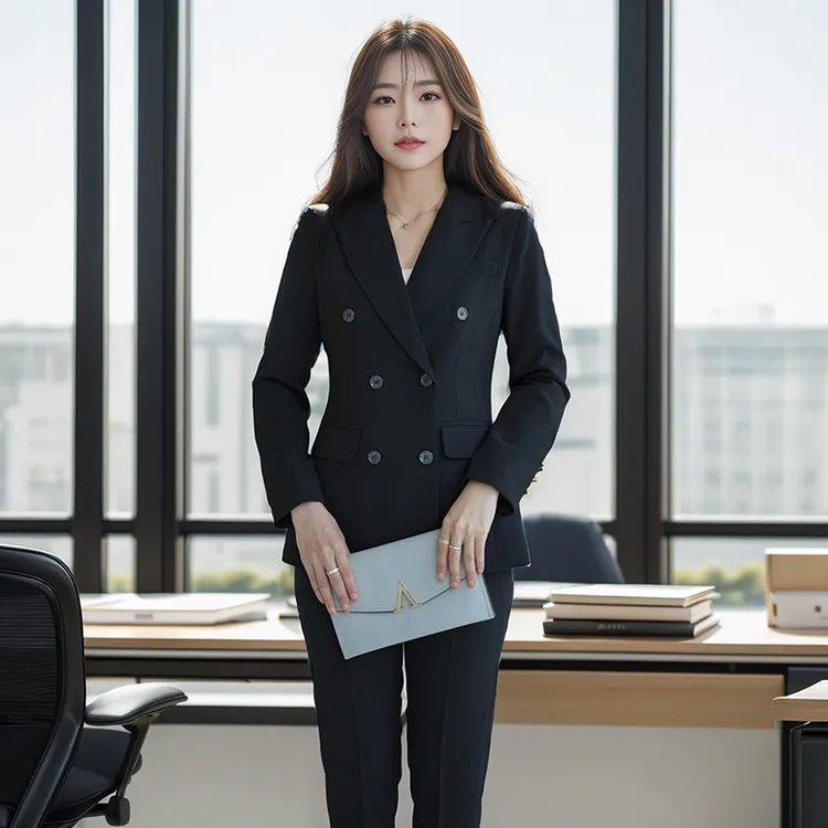 005韩版小西装气质时尚西服藏青黑色工作服面试正装