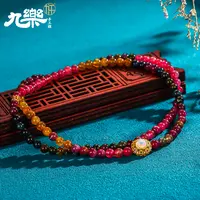 九乐欧泊5n圆珠碧玺项链彩色民族风复古工艺小众高级感轻奢颈链