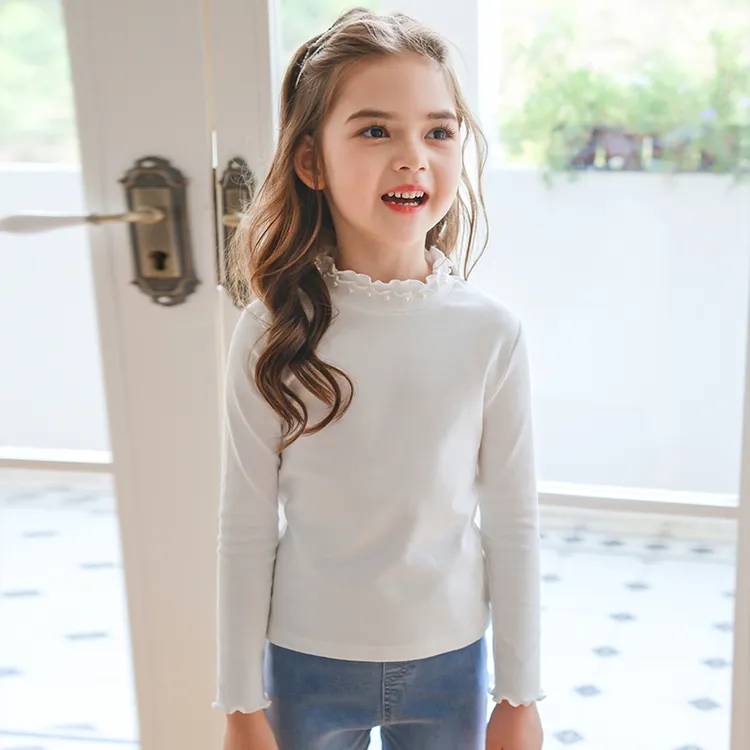 船鼠女童长袖t恤新款 儿童白色打底衫春秋款女宝宝小女孩洋气上衣