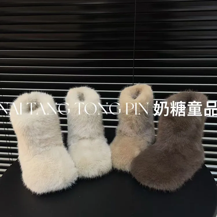 韩版儿童毛毛靴【冬日热可可】新款女童洋气时装靴保暖百搭宝宝棉靴