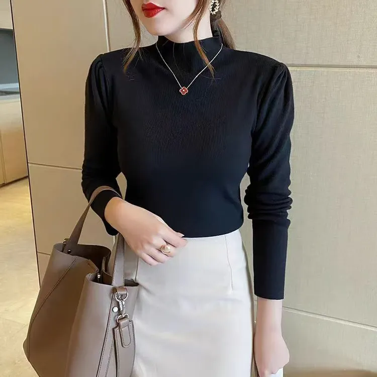 秋冬时尚百搭韩版长袖打底衫 半高领修身毛衣 显瘦超显气质针织衫