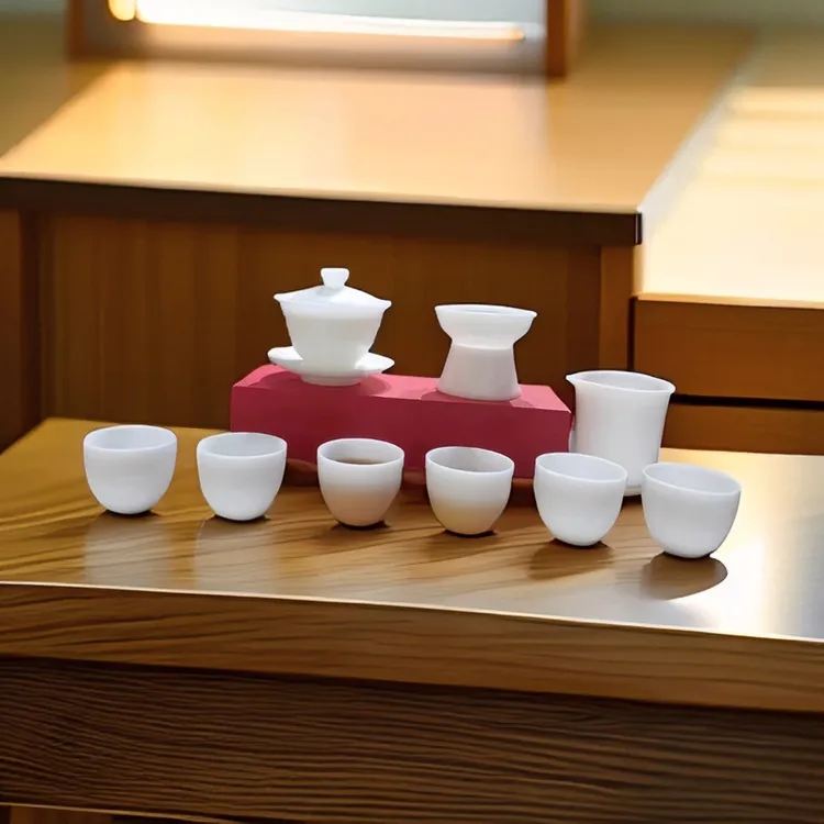 德化陶瓷手工家用精美中式高档纯白白瓷礼盒装手绘茶杯品茗杯茶具