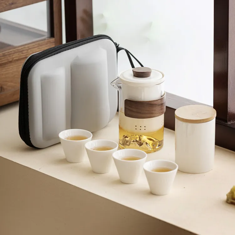 旅行茶具套装陶瓷户外露营车载便携式茶壶防烫过滤旅游陶瓷快客杯