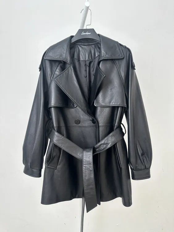 ANLAN'2024秋 享受伦敦一手长皮皮衣女外套显瘦气质百搭时尚黑色