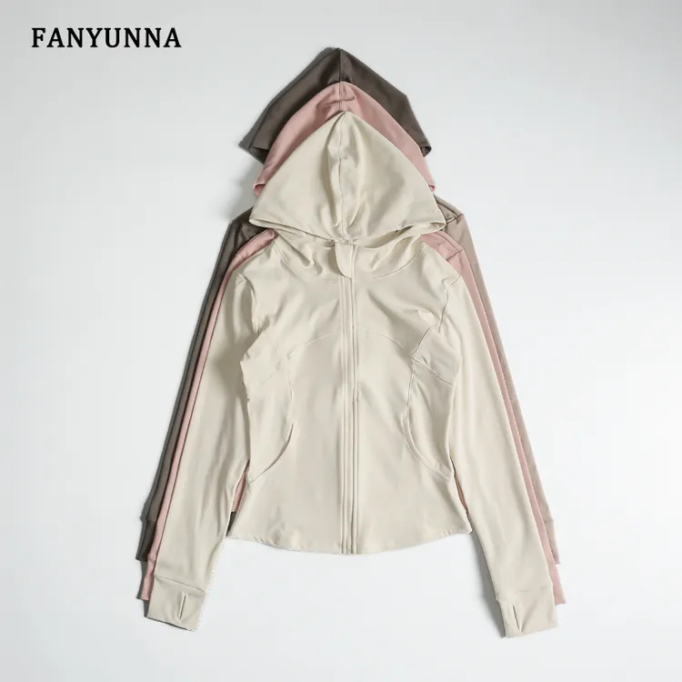 梵韵娜升级运动外套女修身显瘦连帽瑜伽夹克骑行跑步训练健身上衣