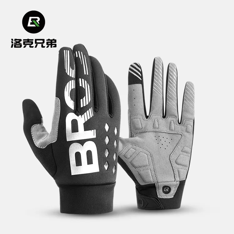 洛克兄弟骑行手套冬季防寒防风骑车手套加绒可触屏保暖电动车手套