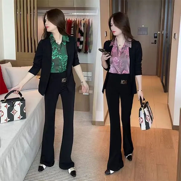 高档假两件衬衫女妈妈秋装拼接印花开衫长袖打底衫气质遮肚子上衣