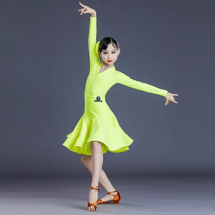 春夏拉丁舞儿童女夏季比赛服少儿长袖修身性感摩登秋冬艺考连体服