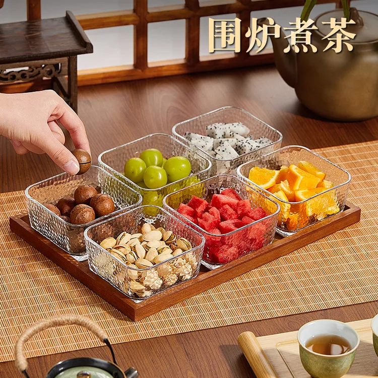 九宫格干果盘围炉煮茶托盘器具全套玻璃水果盘2025家用客厅零食盘
