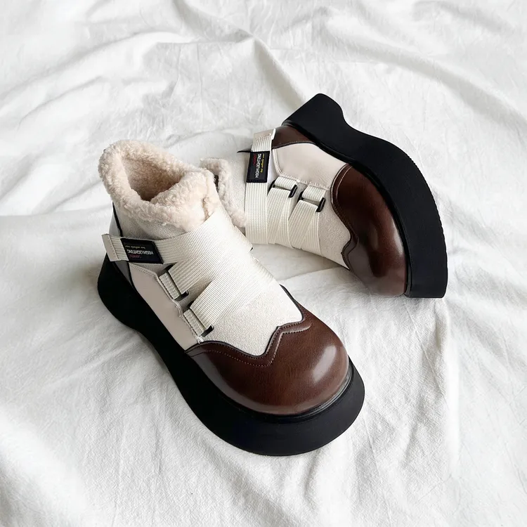 厚底增高短靴保暖加绒加厚马丁靴女2024年冬季东北棉鞋防滑雪地靴