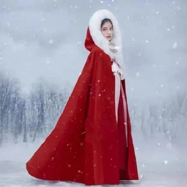 舜华集《素颜》超厚防兔毛内胆冬季保暖加绒加厚斗篷长款白菜披风