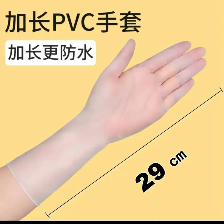 一次性PVC薄加长手套女卫生洗头发廊专用透明软防水家务餐饮美容