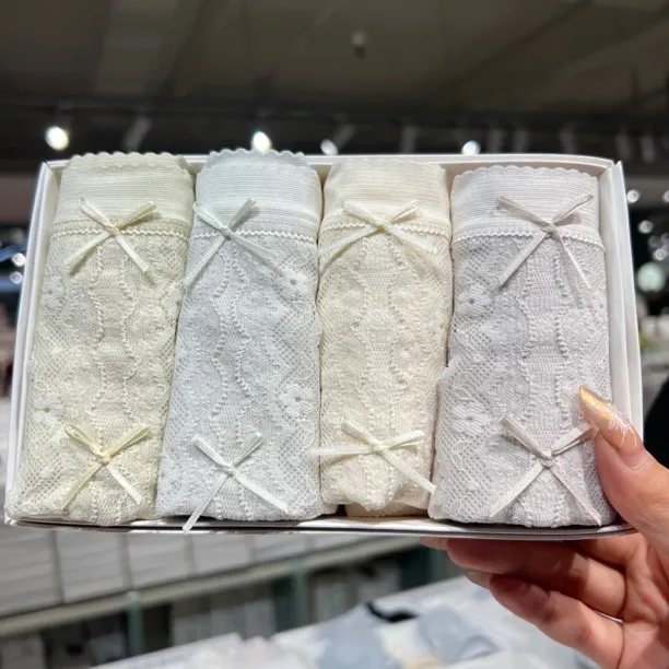 70394 薰衣草 中腰蕾丝莫代尔拼接女士内裤4条装85-135斤